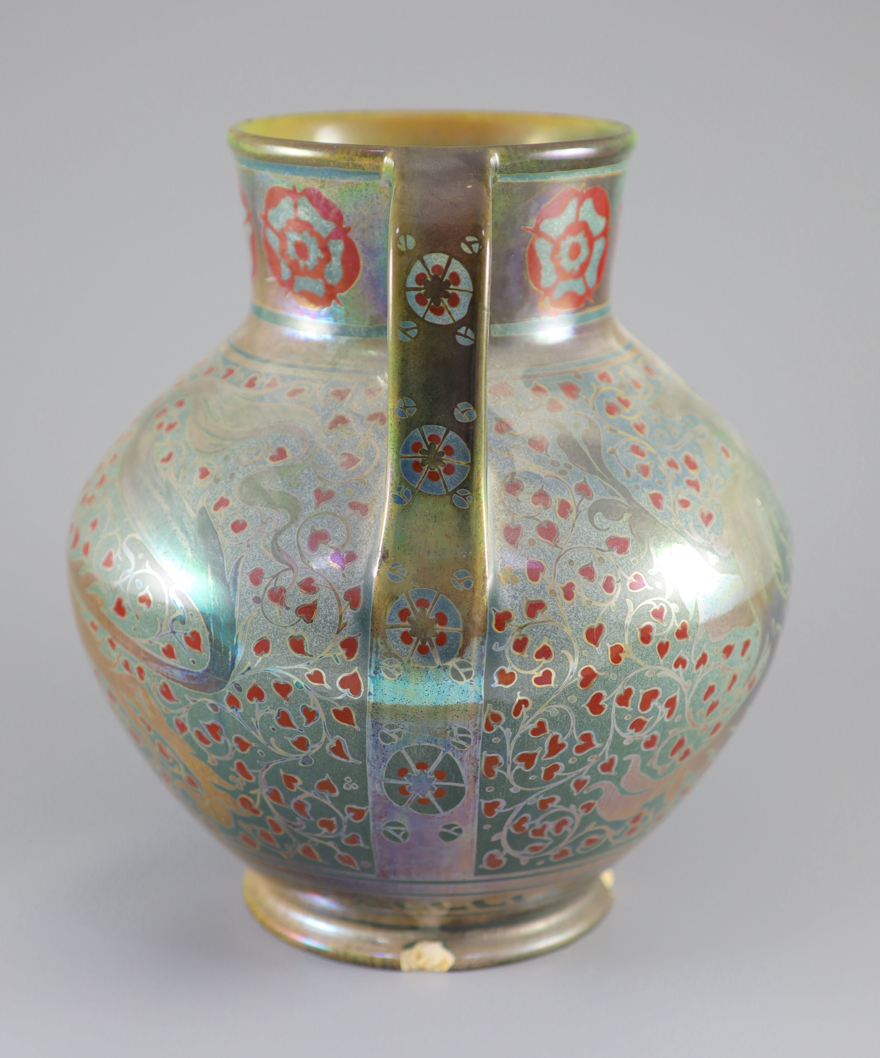 A Pilkingtons Royal Lancastrian lustre two handled vase, by Gordon M. Forsyth, 28.5cm high
